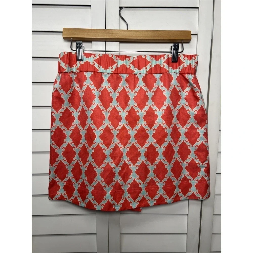 Kate Spade Silk Linen Blend Lattice Print Button Down Mini Skirt Women's Size 4